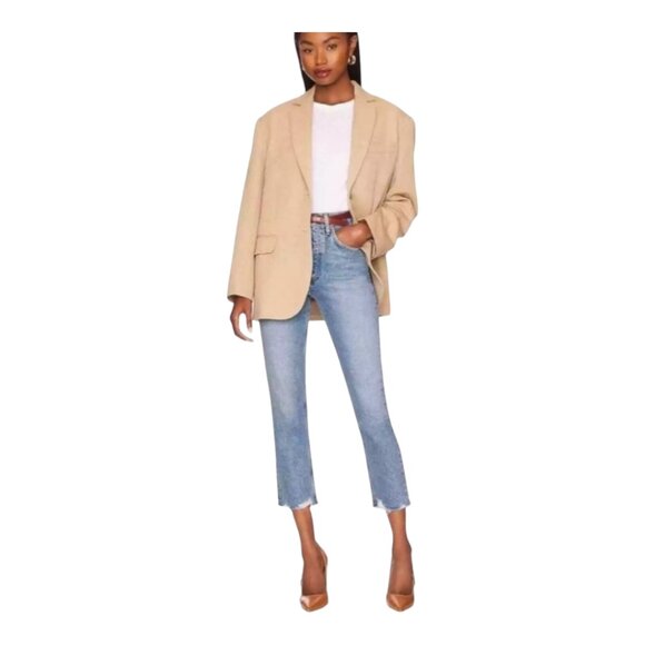 AGOLDE Riley Chewed Hem Straight Cropped High Rise Button-fly Jeans Women's 24 - Picture 2 of 9